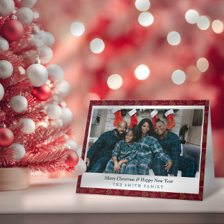 Elegantes Rot & Grün Weihnachten mit Bäumen & Foto Karte