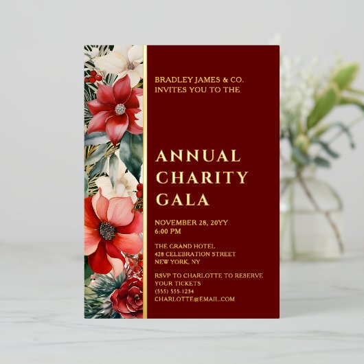 Elegantes Rot Grüne Wohltätigkeit Gala Party Folieneinladung (Stehend vorne)