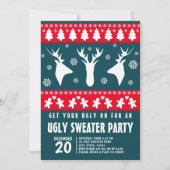Elegantes Rot-Grünes Rentier Ugly Sweater Party Einladung (Vorderseite)