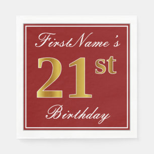 Elegantes Rot, Imitat-Gold21. Geburtstag + Serviette