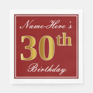 Elegantes Rot, Imitat-Gold30. Geburtstag + Serviette