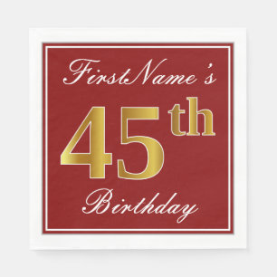 Elegantes Rot, Imitat-Gold45. Geburtstag + Serviette