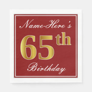Elegantes Rot, Imitat-Gold65. Geburtstag + Serviette