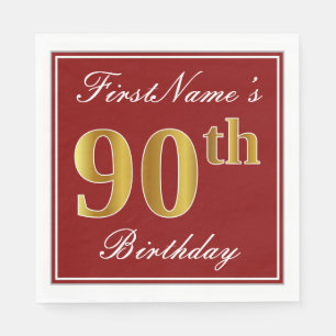 Elegantes Rot, Imitat-Gold90. Geburtstag + Serviette