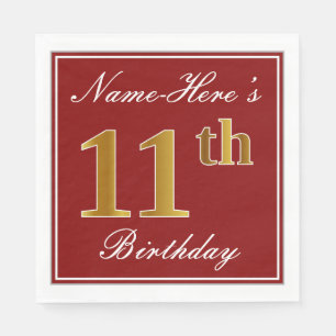 Elegantes Rot, Imitate Gold 11. Geburtstag + Indiv Serviette