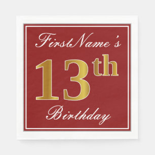 Elegantes Rot, Imitate Gold 13. Geburtstag + Indiv Serviette