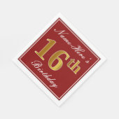 Elegantes Rot, Imitate Gold 16. Geburtstag + Indiv Serviette (Ecke)