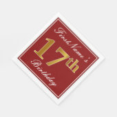 Elegantes Rot, Imitate Gold 17. Geburtstag + Indiv Serviette (Ecke)
