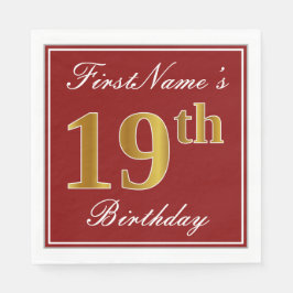Elegantes Rot, Imitate Gold 19. Geburtstag + Indiv Serviette