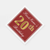 Elegantes Rot, Imitate Gold 20. Geburtstag + Indiv Serviette (Ecke)