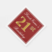 Elegantes Rot, Imitate Gold 21. Geburtstag + Indiv Serviette (Ecke)