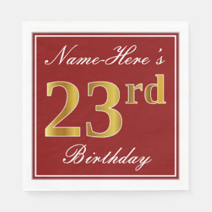 Elegantes Rot, Imitate Gold 23. Geburtstag + Indiv Serviette