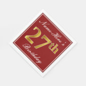 Elegantes Rot, Imitate Gold 27. Geburtstag + Indiv Serviette (Ecke)