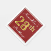 Elegantes Rot, Imitate Gold 28. Geburtstag + Indiv Serviette (Ecke)