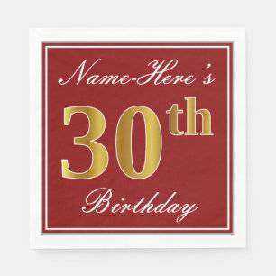 Elegantes Rot, Imitate Gold 30. Geburtstag + Indiv Serviette