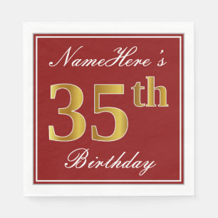 Elegantes Rot, Imitate Gold 35. Geburtstag + Indiv Serviette