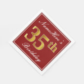 Elegantes Rot, Imitate Gold 35. Geburtstag + Indiv Serviette (Ecke)