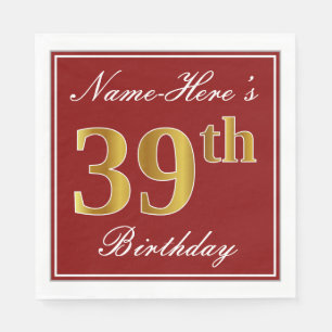 Elegantes Rot, Imitate Gold 39. Geburtstag + Indiv Serviette