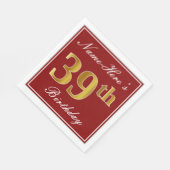Elegantes Rot, Imitate Gold 39. Geburtstag + Indiv Serviette (Ecke)