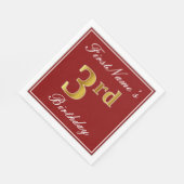 Elegantes Rot, Imitate Gold 3. Geburtstag + Indivi Serviette (Ecke)