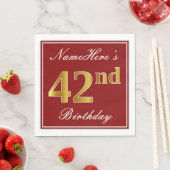 Elegantes Rot, Imitate Gold 42. Geburtstag + Indiv Serviette (Beispiel)