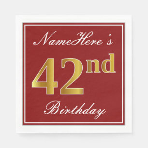 Elegantes Rot, Imitate Gold 42. Geburtstag + Indiv Serviette