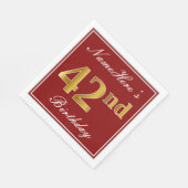 Elegantes Rot, Imitate Gold 42. Geburtstag + Indiv Serviette (Ecke)