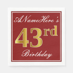 Elegantes Rot, Imitate Gold 43. Geburtstag + Indiv Serviette