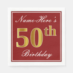 Elegantes Rot, Imitate Gold 50. Geburtstag + Indiv Serviette