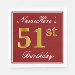 Elegantes Rot, Imitate Gold 51. Geburtstag + Indiv Serviette