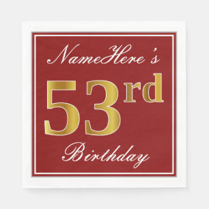 Elegantes Rot, Imitate Gold 53. Geburtstag + Indiv Serviette