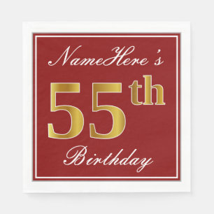 Elegantes Rot, Imitate Gold 55. Geburtstag + Indiv Serviette
