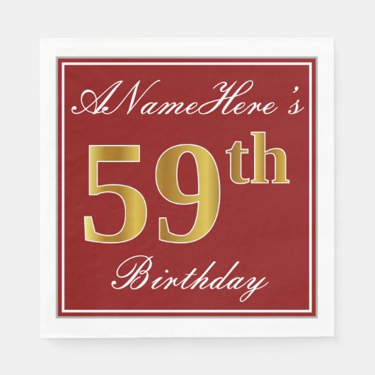 Elegantes Rot, Imitate Gold 59. Geburtstag + Indiv Serviette (Vorderseite)