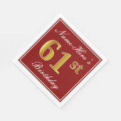 Elegantes Rot, Imitate Gold 61. Geburtstag + Indiv Serviette (Ecke)