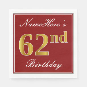 Elegantes Rot, Imitate Gold 62. Geburtstag + Indiv Serviette