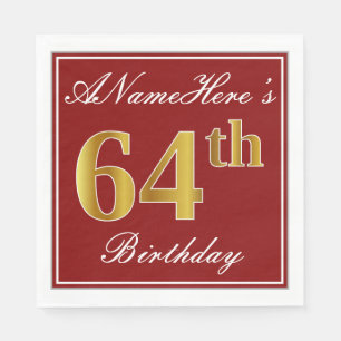 Elegantes Rot, Imitate Gold 64. Geburtstag + Indiv Serviette