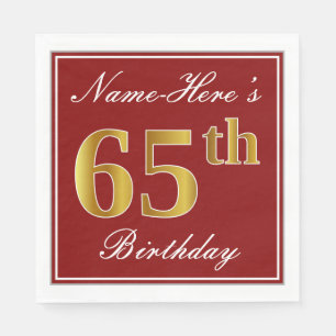 Elegantes Rot, Imitate Gold 65. Geburtstag + Indiv Serviette