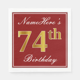 Elegantes Rot, Imitate Gold 74. Geburtstag + Indiv Serviette