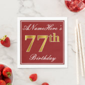 Elegantes Rot, Imitate Gold 77. Geburtstag + Indiv Serviette (Beispiel)