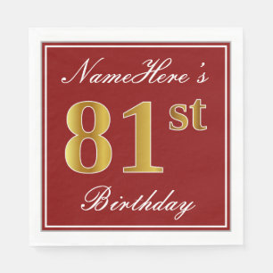 Elegantes Rot, Imitate Gold 81. Geburtstag + Indiv Serviette