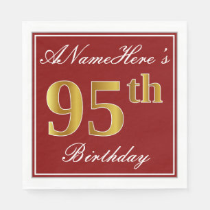 Elegantes Rot, Imitate Gold 95. Geburtstag + Indiv Serviette