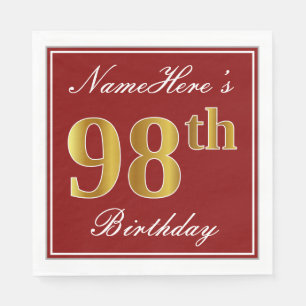 Elegantes Rot, Imitate Gold 98. Geburtstag + Indiv Serviette