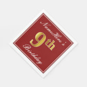 Elegantes Rot, Imitate Gold 9. Geburtstag + Indivi Serviette (Ecke)