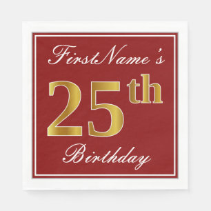 Elegantes Rot, Imitats Gold 25. Geburtstag + Indiv Serviette