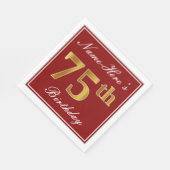 Elegantes Rot, Imitats Gold 75. Geburtstag + Indiv Serviette (Ecke)