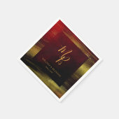 Elegantes Rot mit Gold Monogram Wedding Serviette (Ecke)