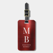 Elegantes Rot mit Monogramm Gepäckanhänger (Vorderseite vertikal)