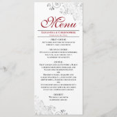 Elegantes Rot mit silbernen Wirbel auf der White W Menükarte (Vorderseite)