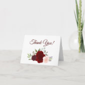 Elegantes Rot-Rosa-Aquarell-Rose Hochzeit-Foto Dankeskarte (Vorderseite)