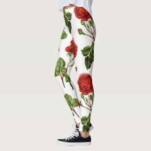 Elegantes Rot-Rosen-Blumenmuster Leggings